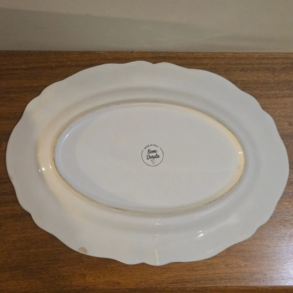 Nova Deruta Italy Oval Scalloped Ceramic Serving Platter Blue Yellow 13.5in